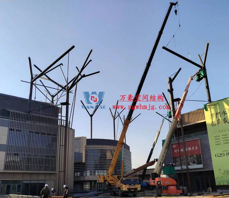 合肥文一塘溪津門天幕鋼結(jié)構(gòu)及ETFE氣枕膜工程施工進(jìn)度