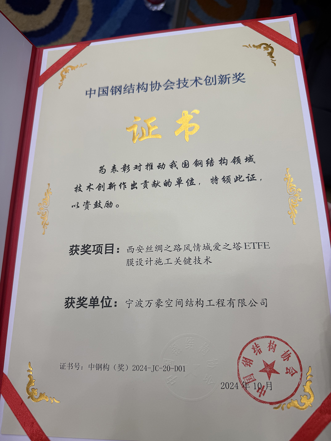 喜報！恭喜萬豪空間結(jié)構(gòu)榮獲中國鋼結(jié)構(gòu)協(xié)會2024年度技術(shù)創(chuàng)新獎